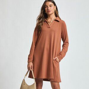 DEAR SCARLETT RUST LONG SLEEVE SHIRT DRESS